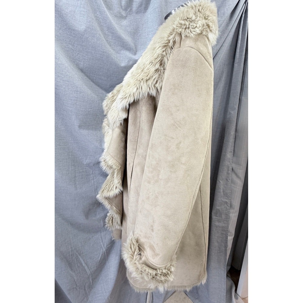 NWT‎ Donna Salyers Fabulous Furs Sand Faux Suede Fur Trim Draped Coat XL NEW - Picture 8 of 13